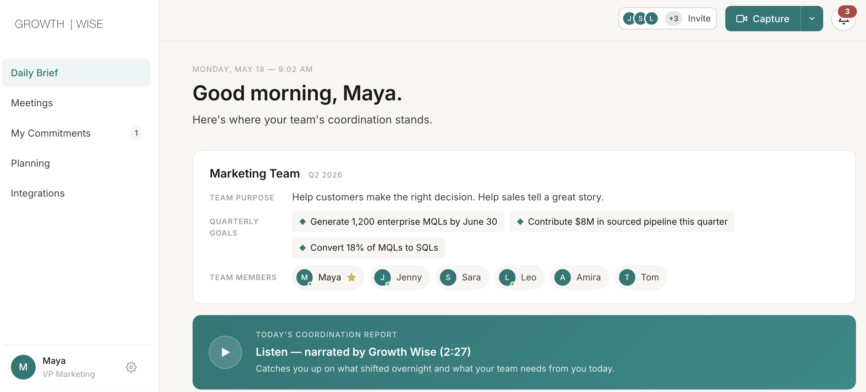 Growth Wise interactive demo showing decision reliability diagnostics